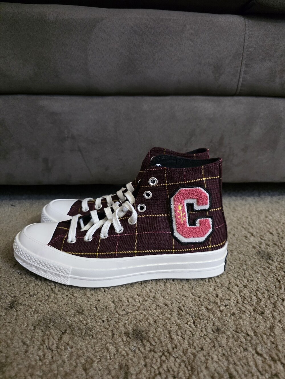 Converse Chuck 70 Women's Burgundy Plaid Varsity Hi Top Sneakers A12494C